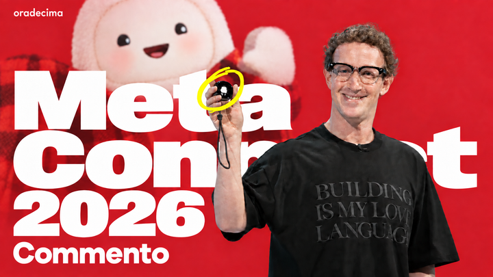 Meta Connect 2026 — Commento, oradecima. Mark Zuckerberg mostra Muse Charm, con l’avatar Muse sullo sfondo.
